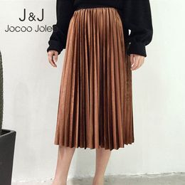 Jocoo Jolee Women Autumn Elegant High Waist Suede Long Skirts Casual Maxi Pleated Midi Skirts Vintage Female Skirts High Street 210518