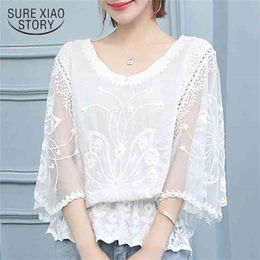 summer blouse women plus size tops batwing sleeve shirts lace white s and s 4478 50 210506