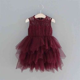 Wholesale Girl Lace Party Dress Spring Summer Style Layered Fluffy Tulle Baby Clothes 2-6Y E1954 210610