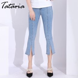 TATARIA High Waist Flare Jeans Pants Women Split Slim Calca Feminino Capris ladies Denim Trousers Woman Jean Taille Haute 210514