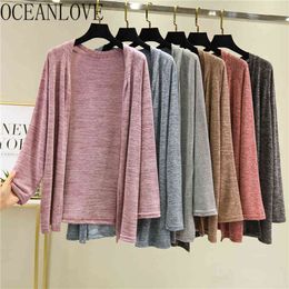 Knitting Sweaters Women Thin Solid Casual Loose All Match Autumn Cardigans Korean Mujer Chaqueta Tops 17680 210415