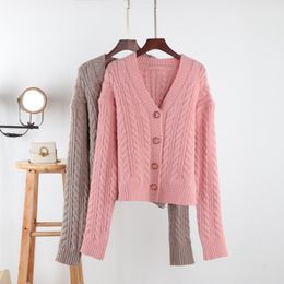 twist sweater Cardigans for womens thick knit coat loose lazy ladies warm cardigan autumn winter V-neck 210420