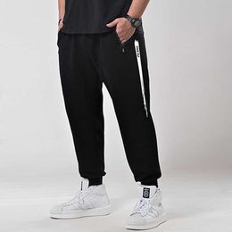 Men printed zipper feet guard pants long 100 KG man plus size M-7XL high waist stretch harem trousers X0621