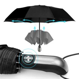 Fully Automatic Umbrella Wind Resistant Rain Women For Men 3Folding Gift Parasol Compact Large Travel Business Car 10K 210626