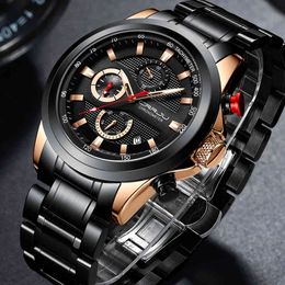 Men Watches CRRJU Stainless Steel Watches for Mens Fashion Chronograph Calendar Clock Quartz Gold Watches reloj hombre 210517