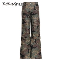 Casual Hit Colour Cargo Pants For Women High Waist Print Camouflage Wide Leg Pant Female Spring Fashion 210521