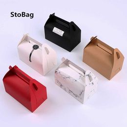 StoBag 10pcs White Kraft Paper Box Portable Packaging Handmade DIY Birthday Party Cake Decorating Gift Package Baby Show 210602