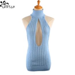 UHYTGF Sexy Women BacklVirgin Killer Sweater Bodysuit Turtleneck Open Chest Hollow Japanes Knitted Sweaters Pullovers 322 X0721