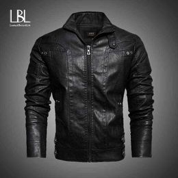 Winter Men's Leather Jacket Casual Fashion Stand Collar Leisure Bomber Jacket Men Solid Plus Velvet Joker PU Leather Jackets Men Y1122