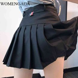 WOMENGAGA Plus Size 2XL Spring A-line High Waist Pleated Skirt For Women's Sexy Fold Mini Women Double Layer Girl GC2M 210603