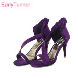 Brand Sales Summer Sexy Red Purple Women Sandals Elegant Black Lady Evening Shoes High Heel EY106 Plus Big Small Size 32 43