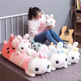 Nice Giant Animal 40/50/70/90cm Super Soft Cartoon Cute Milk Tea Lying Toy Rabbit Stuffed Pillow 210728