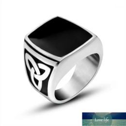 Cluster Rings Vintage Black Onyx Stone Punk Titanium Steel Square Ring Men Silver Color For Male Jewelry Wedding Party Gift1 Factory price expert design Quality
