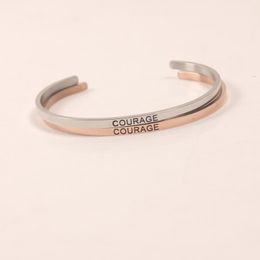 Bangle 3.2mm COURAGE Customised Jewellery Stainless Steel Positive Inspirational Bracelet Cuff For Women