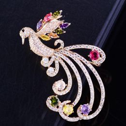 -Pins, spille Okly Elegante Elegante Multicolore Zirconia Zirconia Phoenix Spilla Pin per Accessori Unisex Moda CZ Uccello e gioielli