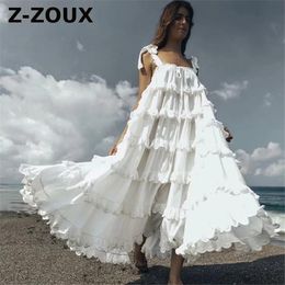 Women Dress Ruffles Sleeveless Sexy White Blue Plus Size Long Summer es Clothes Fashion 210524