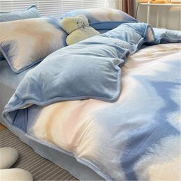 Bedding Sets Thickened Fleece 4pcs Set Winter Double-Sided Duvet Cover With Velvet Warm Fibre Quilt Coral Flannel Bed Sheet Pillowcase