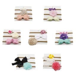 Cute 3pcs/lot Felt Ribbon Lace Bows Rose Flower Baby Nylon Headband Girls Newborn Shabby Chiffon Flowers Hair Accessories Set