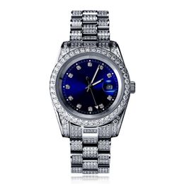 High Quality Stainless Steel Gold Plated Full Diamond CZ Micro Setting Quartz Watches Mens Bling Watch Wrist Jewellery Gift