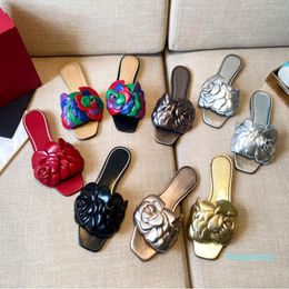 Luxury-Designer Heels women sandal edition flat slide leather petals rose hight sandals Sexy ladies summer slippers good quality