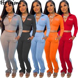 Women Tracksuit 2 Piece Set Solid Colour Letter Printing Sweat Suits Fitness Skinny Fashion Short Outfit Tops 210513