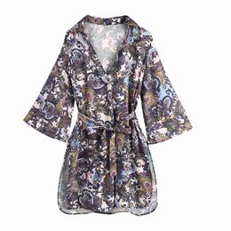 Vintage women print dress fashion ladies elegant flare sleeve es causal female boho loose chic girls vestidos 210427