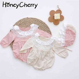 Spring and Autumn baby coveralls Romper climbing clothes baby cotton lace collar female baby Romper 210701