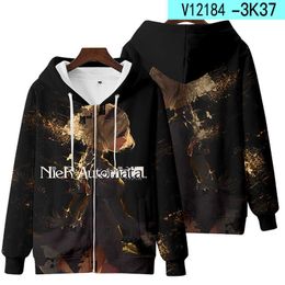 Anime NieR Automata 2B YoRHa No. 2 Type B 9S 9 S Cosplay Costume Unisex 3D Hoodie Zipper Hooded Jacket Outwear Y0913