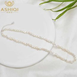 Ashiqi Natural Freshwater Pearl Choker Necklace Baroque Pearl Jewelry for Women Wedding 925 Silver Clasp Wholesale 2021 Trend