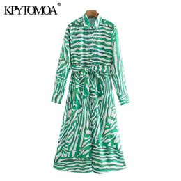 Women Fashion With Belt Animal Print Midi Dress Vintage Three Quarter Sleeve Button-up Female Dresses Vestidos 210416