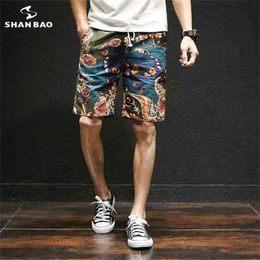 summer Hawaiian style flower beach shorts men's cotton linen elastic waist large size casual M-5XL 210721