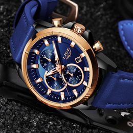 Reloj Hombre 2021 Top Brand LIGE Fashion Blue Leather Watches For Men Casual Business Clock Male Luxury Waterproof Quartz Watch Wristwatches