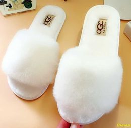Real Ostrich Fur Slippers Women Home Fluffy Sliders Comfort Furry Summer Flats Sweet Ladies Shoes Female Furry Indoor Flip Flops Y0902
