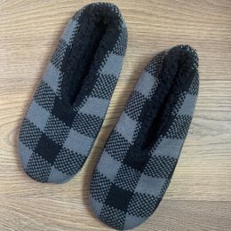 Men House Indoor Sock Slippers Knit Gingham Plush Cotton Shoes Male Soft Fluffy Velet Indoor Slipper Bedroom Warm Home Footwear