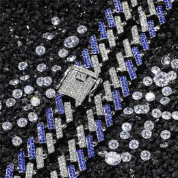 15mm Micro Pave Iced CZ Cuban Link Necklaces Chains Gold Silver Blue Luxury Bling Jewellery Fashion Hip Hop For Men