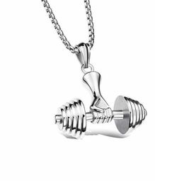 Glamour Fitness Gym Sports Dumbbell Pendant Necklace Men Women Sports Fashion Rope Necklaces