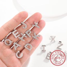 Sold As 1 Pair 925 Sterling Silver AAA Cubic Zirconia Cz Stone 26 Initial Letter Stud Earrings For Women Party Accessories
