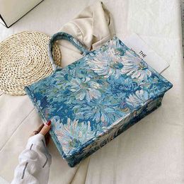 Womens Tote Bag Handbags painting Flower Large Canvas Summer Trends Womens Designer Handbag High Capacity To Handle Shoulder Bags