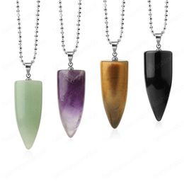 Natural Stone Necklace for Men Bullet Pendants Healing Crystal Quartz Lapis Lazuli Amethysts Black Obsidian Colliers