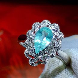 Cluster Rings Paraiba Tourmaline Ring 0.8ct Pure 18 K Gold Natural Gemstones Diamonds Female For Women Fine