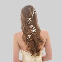 Bridal Wedding Hair Accesories Handmade Jewellery Starfish Headband Tiara Long Hair Vine Bridesmaids Hair Ornaments Accessory X0625