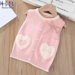 Girls Vest Sweater Cute Sweet Bow Love Children Clothing Kids Baby Cardigan Sleeveless Waistcoat 210611