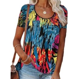 Women Short Sleeve O-Neck Tie dye T Shirt Casual Loose Plus Size Female Top Tee Summer Colourful Print Street Tshirt 210522