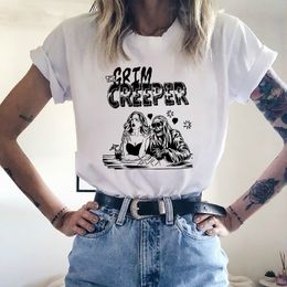 The Crim Creeper Skeleton Love Women T Shirt Grunge Harajuku Graphic Tee Hipster Short Sleeve O-neck Gothic Female Tops Clothes 210518