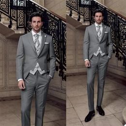 Handsome Grey Customised Mens Wedding Tuxedos Slim Fit One Button Groom Wear Dinner Prom Party Blazer 2 Pieces (Jacket+Pants)