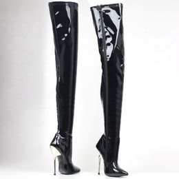 36-46 Big Size PU leather thigh high boots 14cm high heel pointed toe over the knee long boots in stock fast shipping