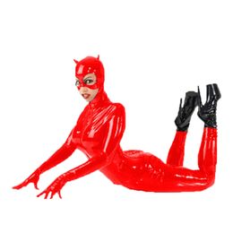 Catsuit Costumes Plus Size Cat Cosplay Sexy Mask Bodysuit PVC Footed Catsuit Women Novelty Jumpsuit With Gloves Halloween Costume Fancy Dres