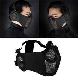 50pcs 15 Color Outdoor Foldable Half Face Mask with Ear Protection Tactical Low-carbon Steel Airsoft Shooting Cycling Mesh Breathable Masks