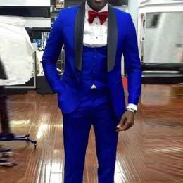 Slim fit Groom Tuxedo for Wedding with Black Shawl Lapel 3 piece Royal Blue Men Suits African Man Fashion Costume Jacket Vest X0909