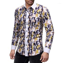 Autumn Men Shirts Casual Slim Fit Streetwear Printed Blouse Lapel Button Up Dress Shirt Fashion Long Sleeve Shirt1